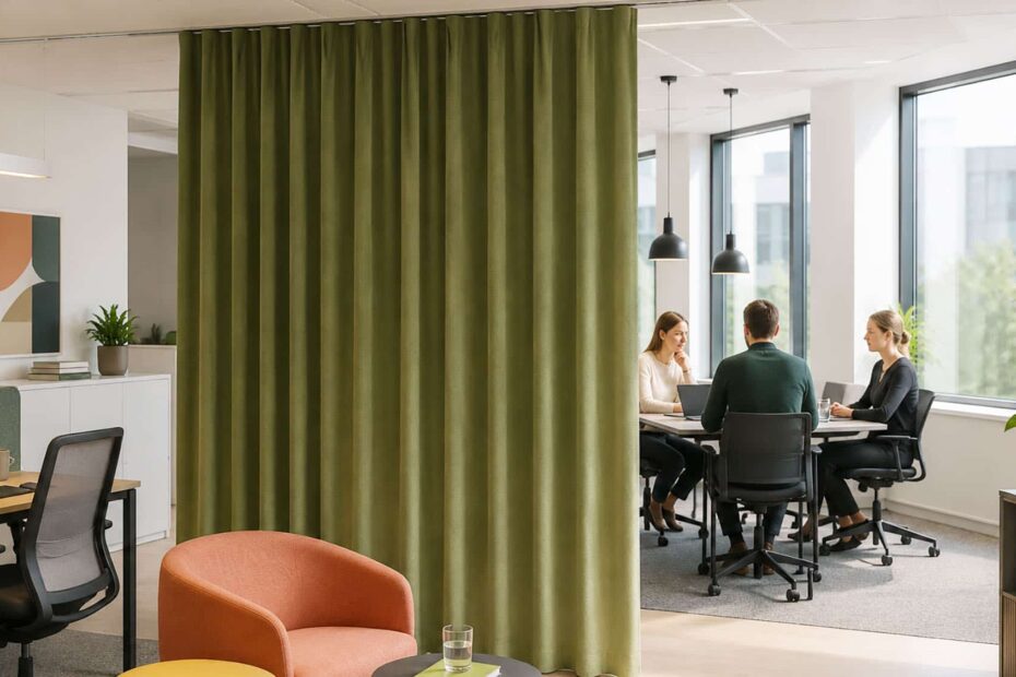 Rideau acoustique VELIO : le meilleur des deux mondes réuni dans un seul système 2 Rideau acoustique servant de cloison de séparation