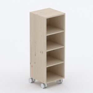 Système de bureau isométrique acouOffice : gamme de produits comprenant des cabines individuelles, des cloisons de séparation, des postes de travail et des étagères pour plantes en bois naturel. L'élément d'angle acouCorner sert d'élément de raccordement. 
