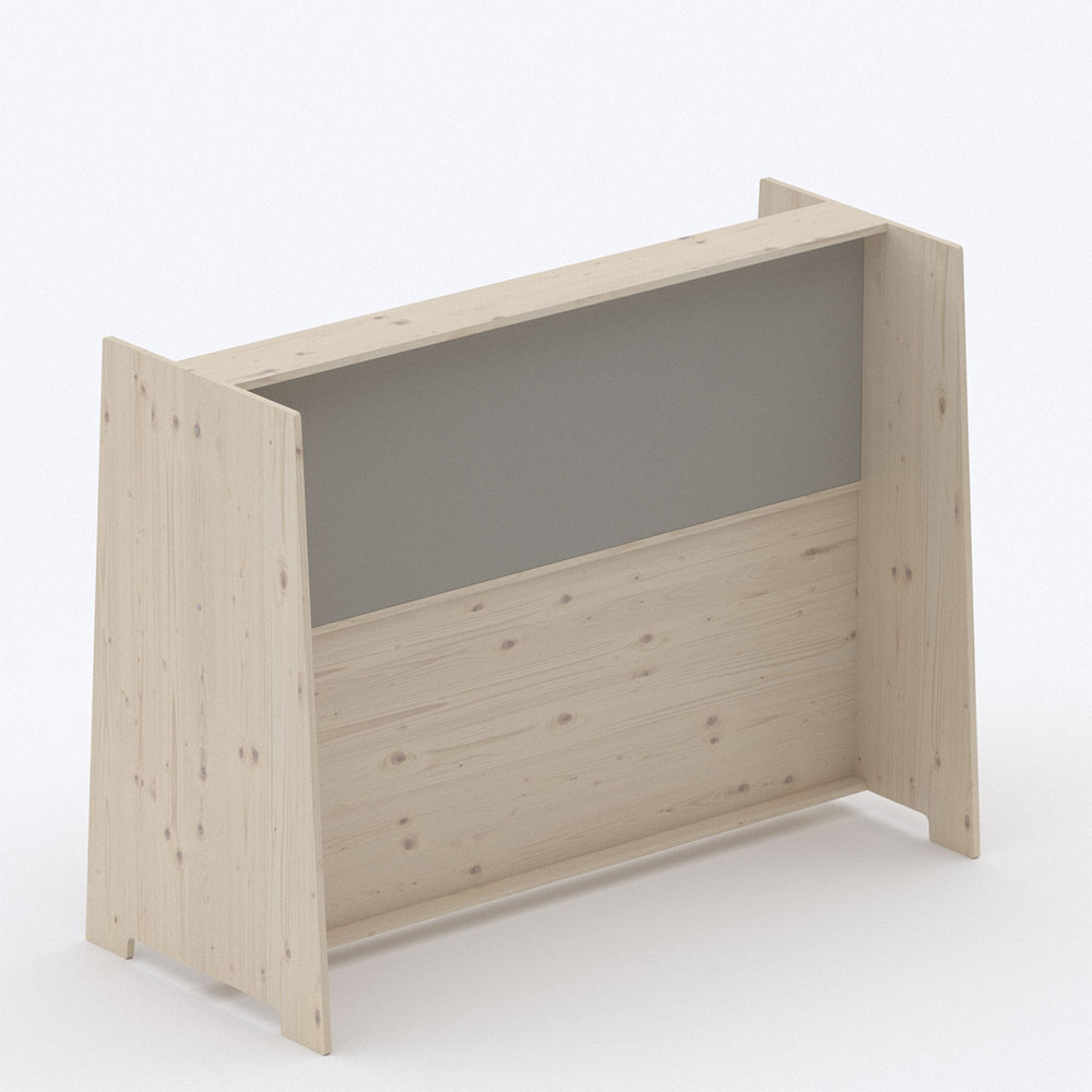 Poste de travail acouDesk140 3 Élément de cloison en bois sur pied, doté d'une surface acoustique grise, servant de cache-bureau acoustique pour les espaces de bureau