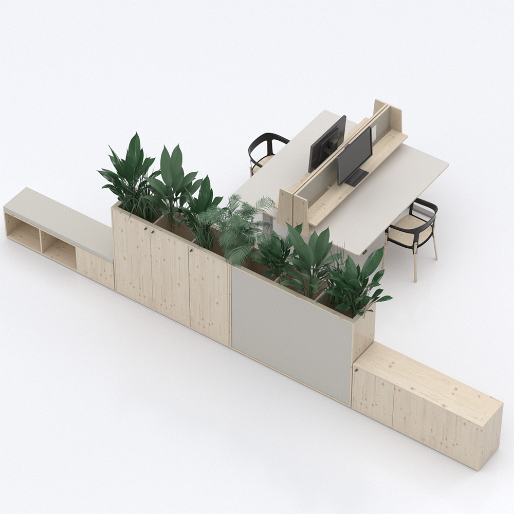Bac à plantes acouPlanter 3 Système de mobilier acoustique acouOffice avec jardinière acouPlanter, séparateurs d’espace et postes de travail