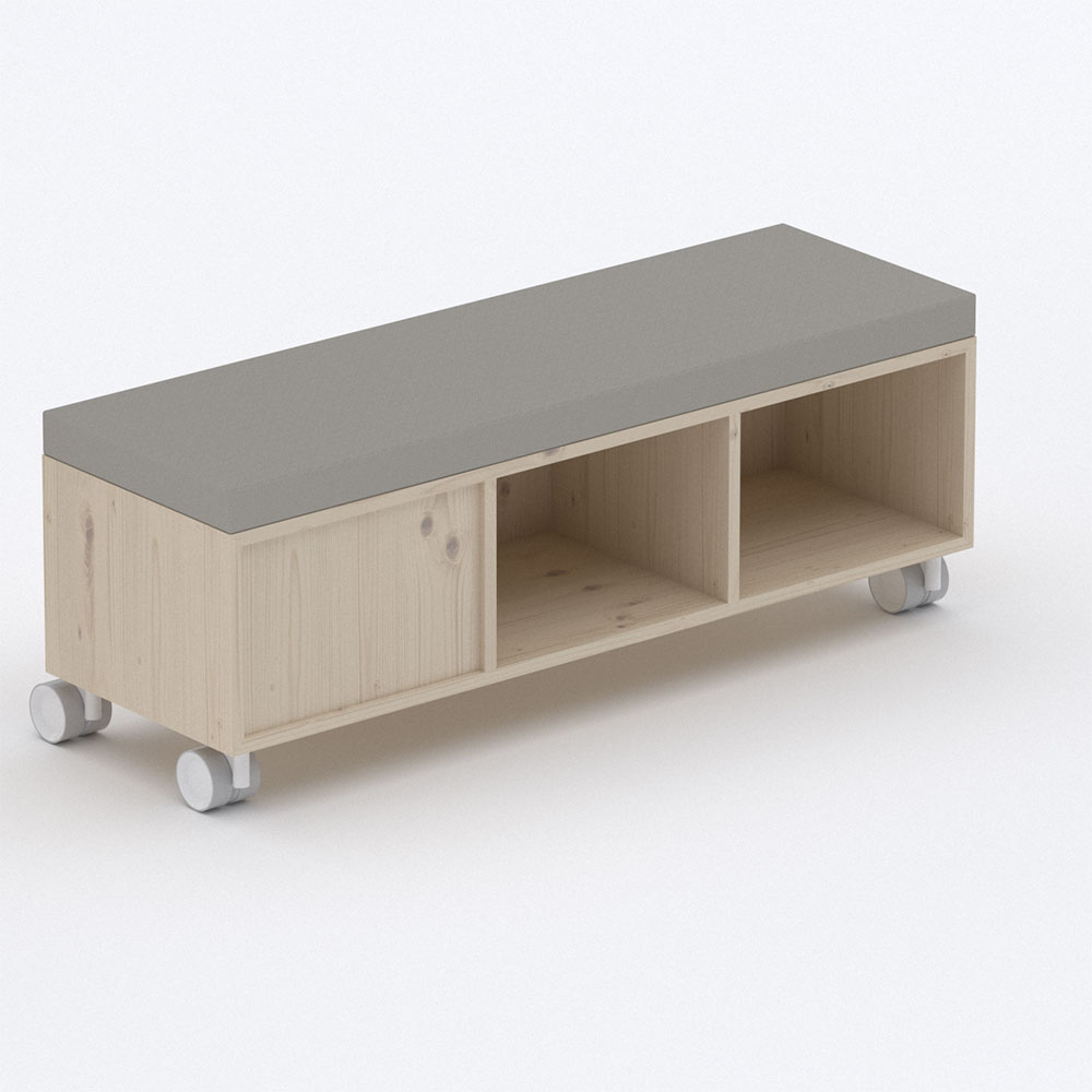 Panca / sgabello acouBench 10 Panchina mobile con seduta imbottita e vani portaoggetti, su rotelle