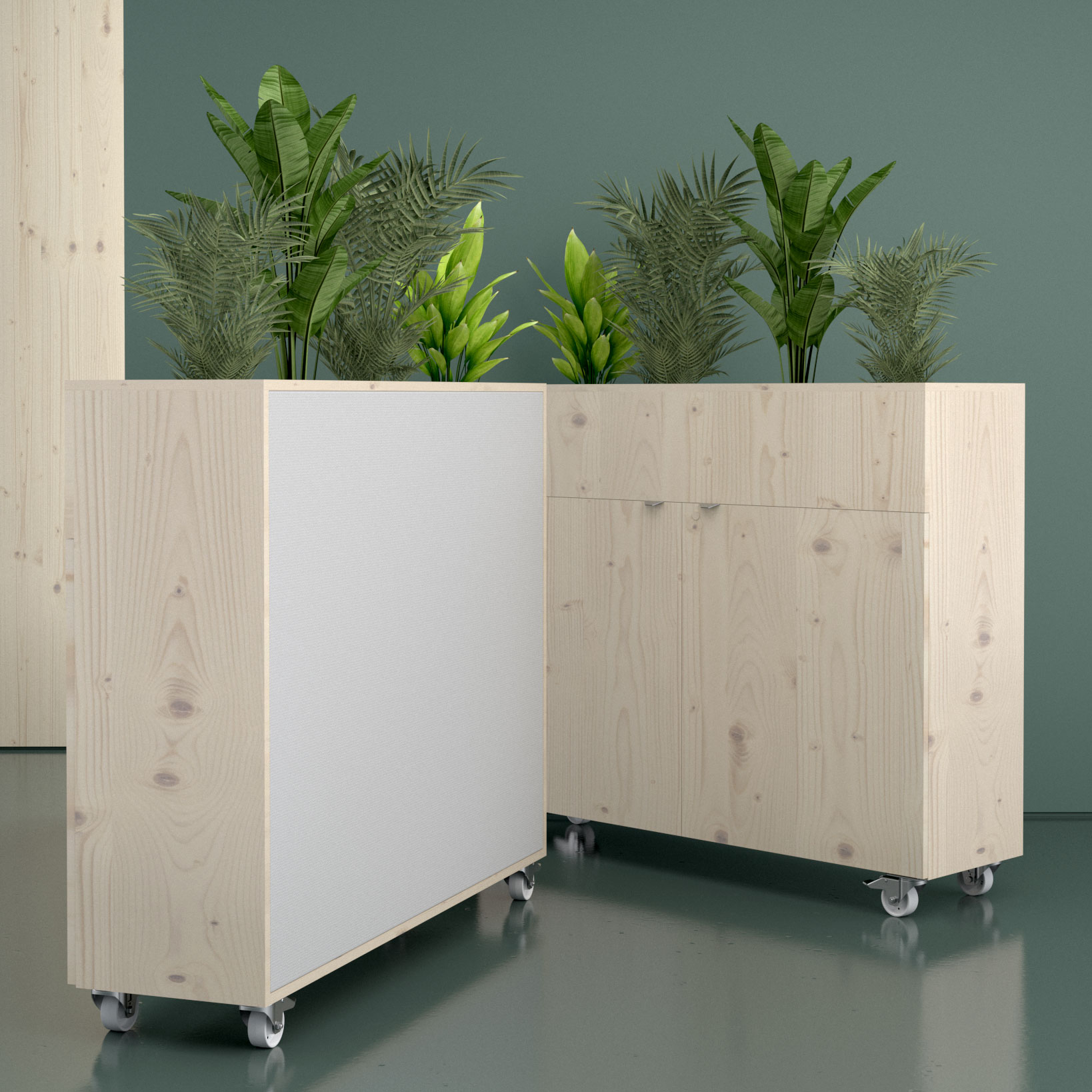Bac à plantes acouPlanter 13 Deux structures végétalisées combinées servant de séparateurs acoustiques